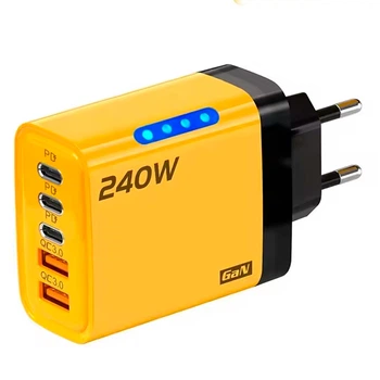 Зарядный адаптер 5 в 1 USB-C GaN 240W с 3PD и 2QC3.0 Желтый
