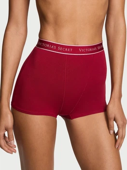 Хлопковые женские трусики шортики высокая талия бордо boyshort panty Victoria's Secret бордовые QD410 размер XS