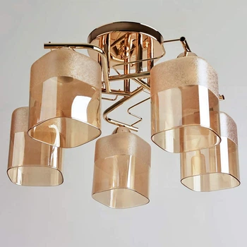 Люстра потолочная Light House SH-20462/5 FG 480*480*250 золото, плафоны янтарные