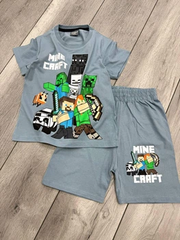 Дитячий літній костюм для хлопчика Minecraft: футболка + шорти, 98-104 см Сірий
