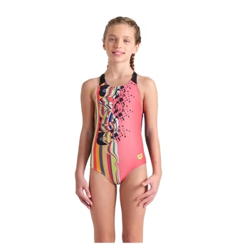 Купальник для девочек Arena Palette Swimsuit Swim Pro Back 164 см Коралловый, черный (007918-350-164)