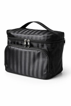 Косметичка дорожная Travel Bag Stripe ⬩ бьюти-кейс женский с зеркалом ⬩ чёрная в полоску