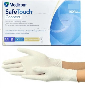 Перчатки смотровые латексные без пудры нестерильные хлорированные Safe-Touch Connect, M (50 пар/100шт)