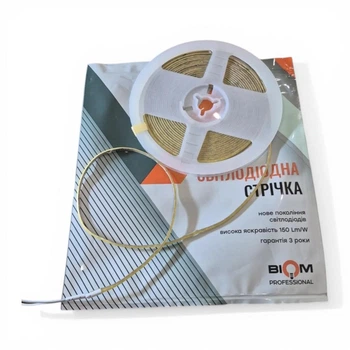 Светодиодная лента COB BIOM 24V 7W/м 400LED/м 6000–6500K, 3 мм, IP33, 5 м – ультратонкая LED лента равномерного холодного света