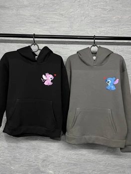 Парні худі з капюшоном утеплені, XS/S, XS/S, Різні кольори, принт "Stich\Angel" (2300)