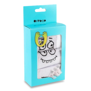 Набір середніх бавовняних шкарпеток з принтом Krazy Sox Emoji Cotton Crew 3 пари білі з чорно-білими емоціями розмір 38–42