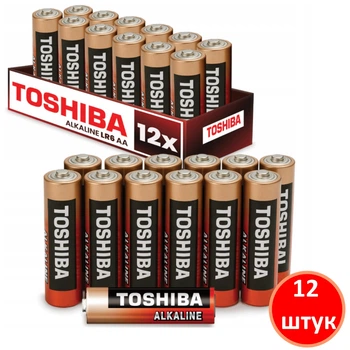 Батарейки Toshiba AA (LR6) Alkaline 1.5V, щелочные, пальчиковые, 12 шт