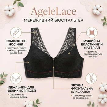 Кружевной бюстгальтер с застежкой-молнией спереди AgeleLace, черный, размер M