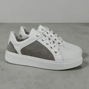 Кеди жіночі MYZ К-006 WHITE-GRAY весна літо осінь з натуральної шкіри та замші на платформі. Розмір 38