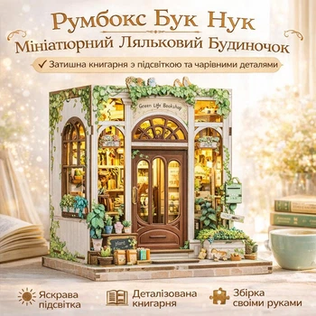 Румбокс Бук Нук Book Nook «Квітковий будиночок» Створення Книжкового Куточка 3D конструктор DIY DollHouse мініатюрний ляльковий будинок з підсвіткою 18×16×15,5 см (BAA23)