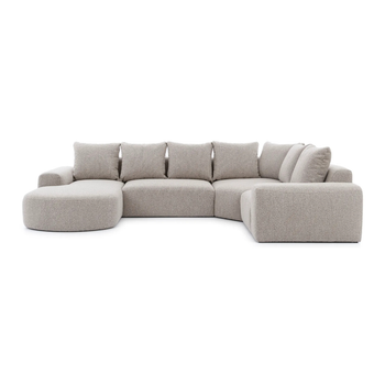 Большой угловой диван в гостиную с лежанкой MeBelle ORNEL 357x80 в классическом стиле, бежевый букле