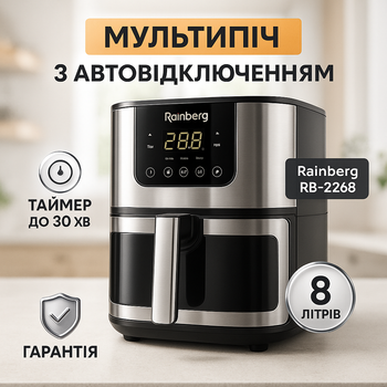 Аэрогриль Rainberg RB-2268 4200W аэрофритюрница безмасляная без масла с регулировкой температуры 8 л