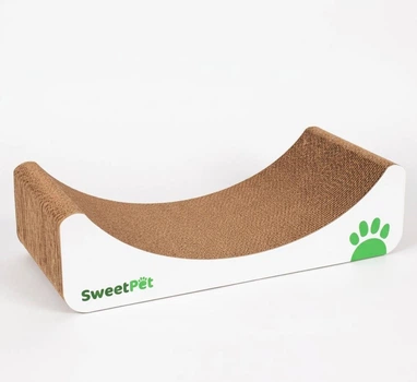 Когтеточка-лежанка SweetPet Moon Set для больших и маленьких котов 60×24×15 см, большая устойчивая удлиненная дряпка с двумя сторонами для питомцев, картонный игровой комплекс, домик-лежак
