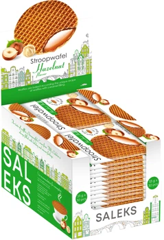 Упаковка вафель Saleks Stroopwafel з карамельною начинкою та тертим фундуком 33 г х 30 шт (4820280823030)