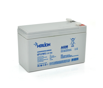 Акумуляторна батарея MERLION AGM GP1270F2 12 V 7Ah ( 150 x 65 x 95 (100) ), 1.9 kg White Q10/480
