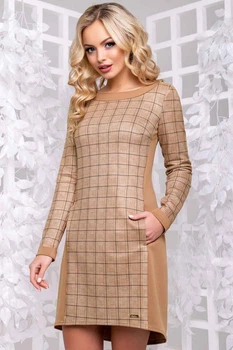 Жіноча сукня в клітинку з джерсі Elegant style з кишенями Seventeen L Коричневий (2000000110912)