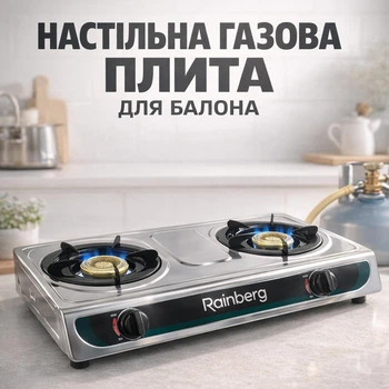 Настільна газова плита на дві конфорки для балонного газу Rainberg RB-2233