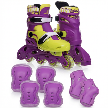 Роликовые коньки раздвижные с комплектом защиты Zelart 2920-2 размер 35-38 Purple-Yellow