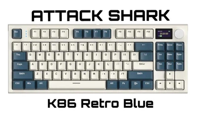 Клавиатура ATTACK SHARK K86 Retro Blue Беcпроводная Игровая Механичиская RGB. 2.4G/Bluetooth/Кабель. С Экранчиком, Батарея 4000mAh. Whale Switch