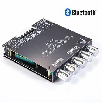 Цифровой усилитель звука 2.1 с Bluetooth 5.0 AUX ресивером для клеммных аудио колонок и сабвуфера ZK-TB21 (50W*2+ 100W)