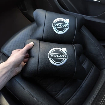 Набір шкіряних подушок Volvo + брелок у подарунок, Автоподушки Volvo з вишивкою