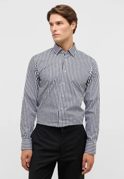 Мужская черная рубашка в белую полоску SLIM FIT размер 40