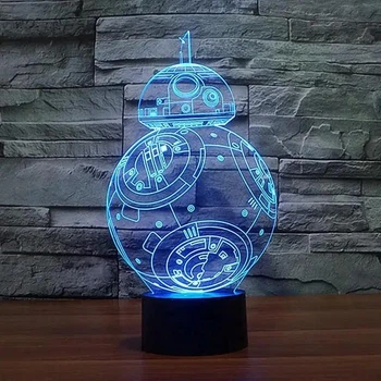 Светильник ночник декоративный на подарок с пультом «Звездные войны Star Wars BB-8» 3D лампа с Led-подсветкой (7 цветов 4 режима) (3DP018)