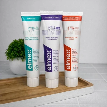 Набір зубних паст Elmex (Caries Protection + Sensitive + Enamel Repair) з фтором 1450 ppm 75 мл × 3 — захист від карієсу, зменшення чутливості та зміц