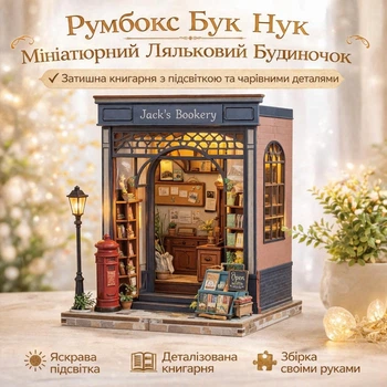 Румбокс Бук Нук Book Nook “Книжковий уголок Джека” – Набір Для Створення Книжкового Куточка мініатюрний будиночок з підсвіткою 3D-конструктор з дерев'яних пазлів від CuteBee (BA904)