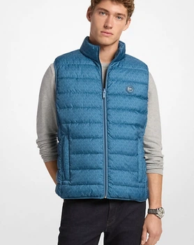 Мужская жилетка Michael Kors 2-в-1 Abbou Signature: одна сторона 100% Nylon, вторая сторона 100% Polyester (MK Signature Print & Classic) XS светло-синяя