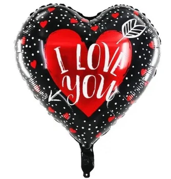 Фольгована кулька Star серце I love you 18" 45 см червоно-чорний 6528