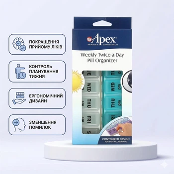 Weekly Twice-a-Day Pill Organizer, Apex, Органайзер для таблеток на неделю дважды на день, 1 таблетница
