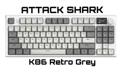 Клавиатура ATTACK SHARK K86 Grey Беcпроводная Игровая Механичиская RGB. 2.4G/Bluetooth/Кабель. С Экранчиком, Батарея 4000mAh. Whale Switch