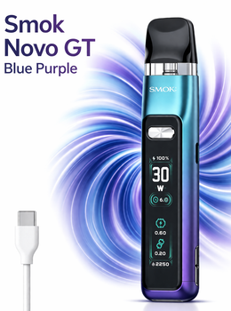 Багаторазова Pod-система Smok Novo GT Blue Purple Новий дисплей 1300 мАг електронка до 30 Вт удароміцний пластик 2 мл преміальний дизайн рожево блакитна