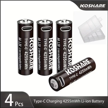 Літій-іонний акумулятор KOSHARE AA (Type-C): 4255 mWh, стабільна напруга 1.5V, 1500 циклів, швидка зарядка 2 год.