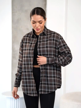 Жіноча сорочка бавовняна оверсайз у клітку з фланелі Teamv Flanel Коричнева S