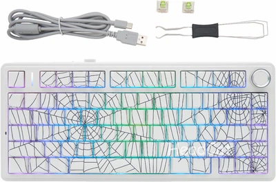 Бездротова ігрова механічна клавітура Aula F75 White web 2.4G/Bluetooth/Кабель