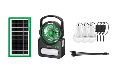 Фонарь аккумуляторный с вентилятором NEWVEW NV-T255 Solar Panel 4500mAh 3 LED лампы 3W, Солнечная панель 3.5W Green