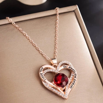 Кулон сердце с камнем и надписью I love you always and forever на цепочке подарок