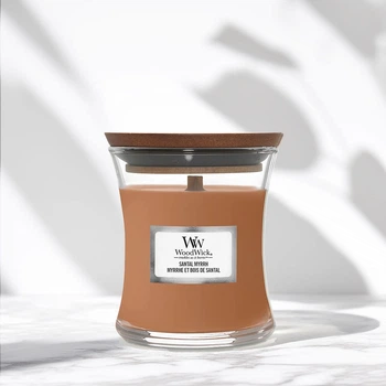 Ароматична свічка з нотами червоного дерева, евкаліпта та амбри Woodwick Mini Santal Myrrh 85 г (1743620E)
