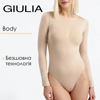Женский бесшовный женский боди из микрофибры с длинными рукавами Giulia BODY LONGSLEEVE XXL Beige-light nude, базовый бежевый, облегающий