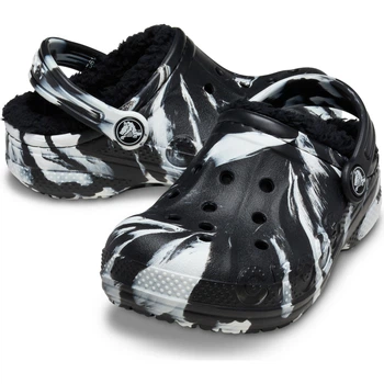 Теплые детские клоги Crocs сабо с мехом 27-28 (с10 US) 17,5 см Черный/Белый 1159858576