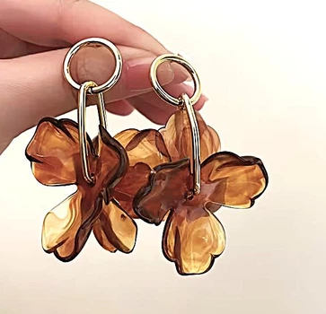 Женские сережки подвески Цветы Fashion jewelry Коричневые
