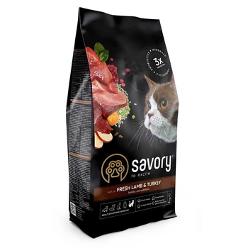 Сухой корм Savory Cat Adult Sensitive Digestion Fresh Lamb and Turkey для кошек с чувствительным пищеварением с ягненком и индейкой 2 кг (30082)