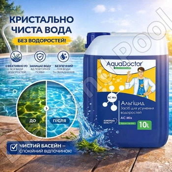 Альгицид для бассейна AquaDoctor AC MIX 10л от водорослей и зелени, жидкое средство, без пены