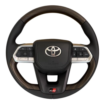 Руль для Toyota Land Cruiser 100, Prado 120. GR. В стиле LC300. Коричневое дерево. Кнопки и логотип - хром. В сборе.