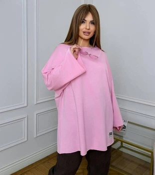 Жіночий лонгслів з двонитки оверсайз однотонний весняний G&M k-128560 60-62 Розмір колір рожевий