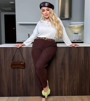 Штани жіночі mom з мікровельвету з високою посадкою звужені демісезонні з манжетами G&M k-127873 46-48
