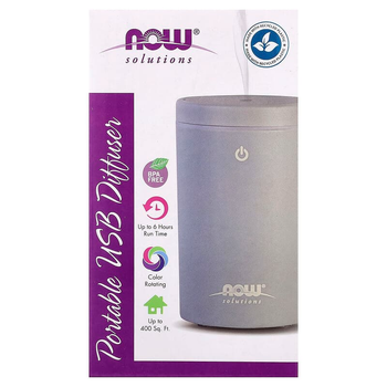 Переносной ультразвуковой USB-диффузор NOW Foods "Portable USB Ultrasonic Oil Diffuser" для эфирных масел, серый (60 мл)