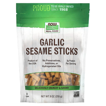 Кунжутные палочки с чесноком NOW Foods, Real Food "Garlic Sesame Sticks" натуральные снеки (255 г)
